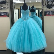 Elegant Ball Gown Tulle Quinceanera Dresses for Girls Sweetheart Neck Crystal Beaded Floor Length Sleeveless Formal Gowns
