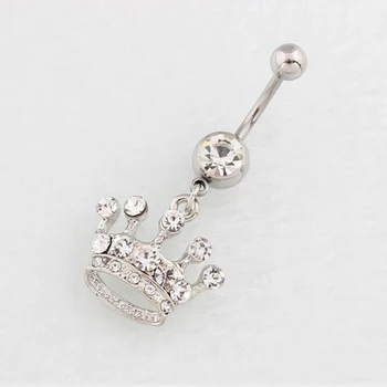 

Sexy Dangling Navel Belly Button Rings Belly Piercing Crystal Crown Surgical Steel Woman Body Nombril Jewelry Women Accessories