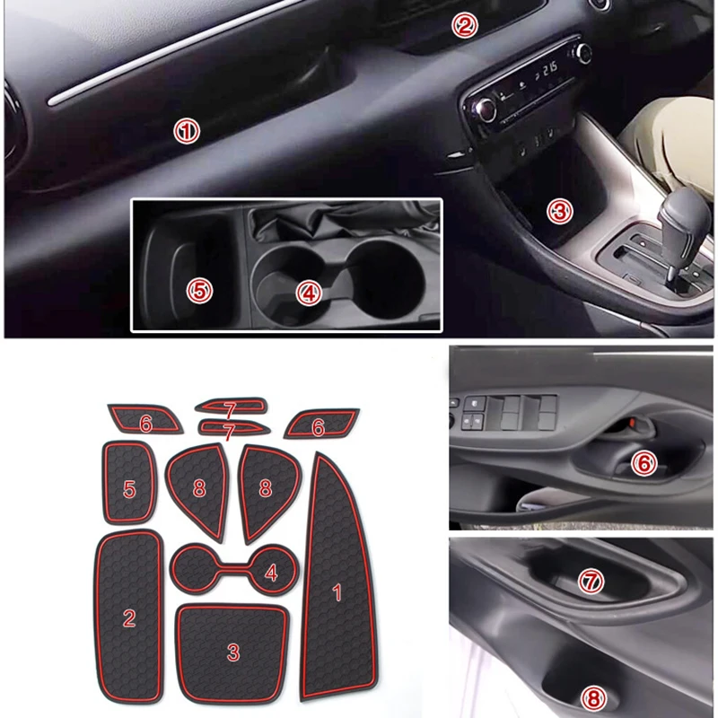Car Rubber Anti-slip Mat Door Groove Cup Pad Phone Cushion Gate Slot Coaster for Toyota Yaris Car Interior Accessories cup holder coasters car non slip mat non slip mat non slip dash mat car coaster pads silicone anti slip pad silicone anti skid pad