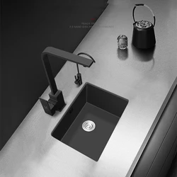 Nano Wash Basin Single Bowl Black Under Counter Small Sink 304 Stainless Steel Kitchen Sink Handmade Mini Wash Basin with Faucet