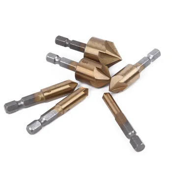 

6pcs Drill Bits Gold Counter Sink Chamfer Cutter 6-19mm 90°Hex 5 Flutes Tools