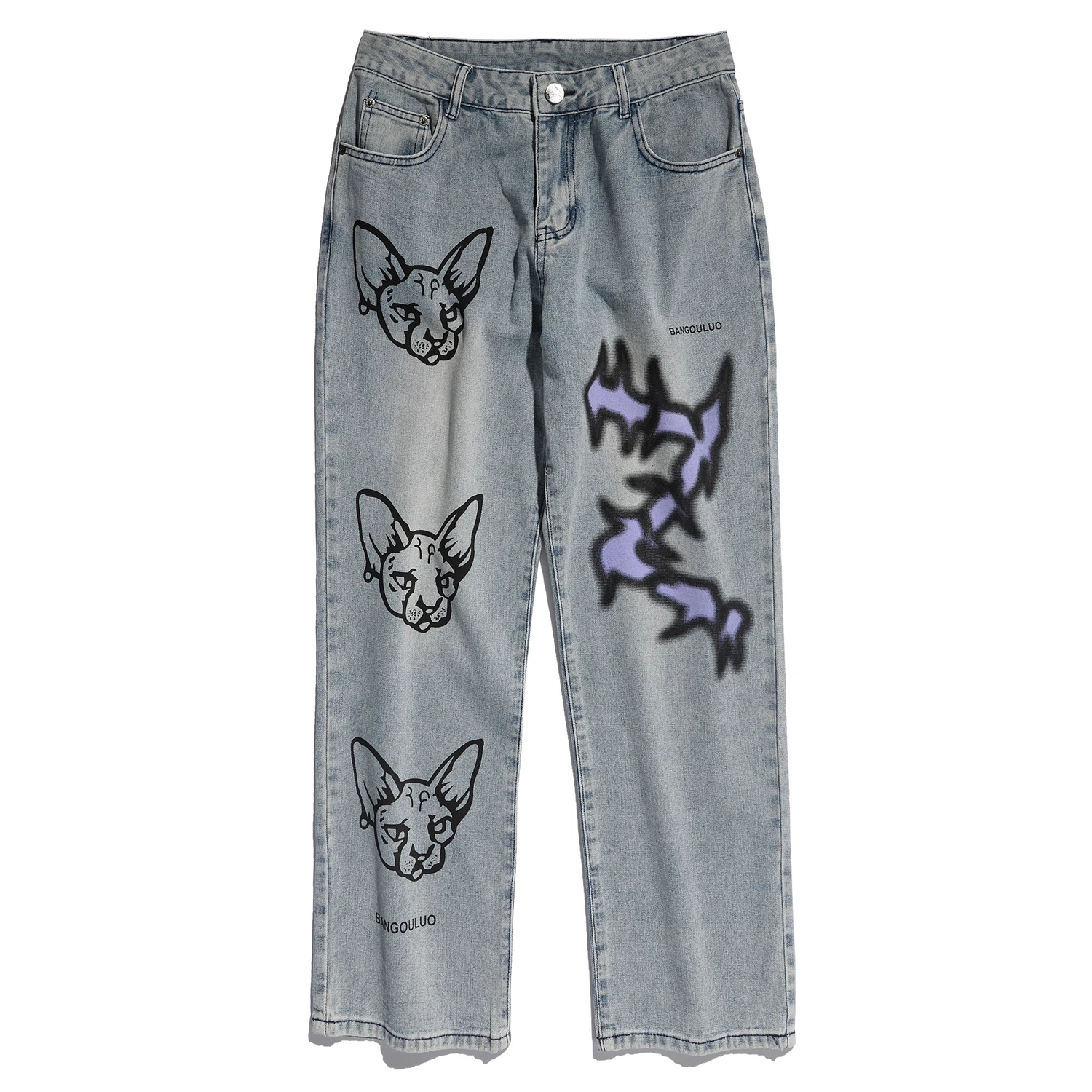 

UNCLEDONJM Loose Straight Draping Effect Jeans Men and Women Graffiti Printed Pants Fashion jeans men hiphop Ban-n4