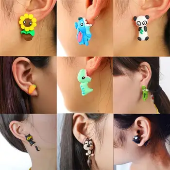 

PeixinFashion Handmade Polymer Mario Clay Fox Plant Stud Earrings for Women 3D Cute Cartoon Animal Earrings unusual earrings