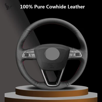 

Black Genuine Leather Car Steering Wheel Cover For Seat Leon 5F Mk3 2013 14 15 16 17 2019 Ibiza 6J Tarraco Arona Ateca Alhambra