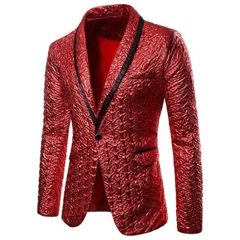 

Fashion Men Shiny Blazers Gold Glitter Suit Jackets Male Nightclub One Button Suit Blazer DJ Stage Blazers