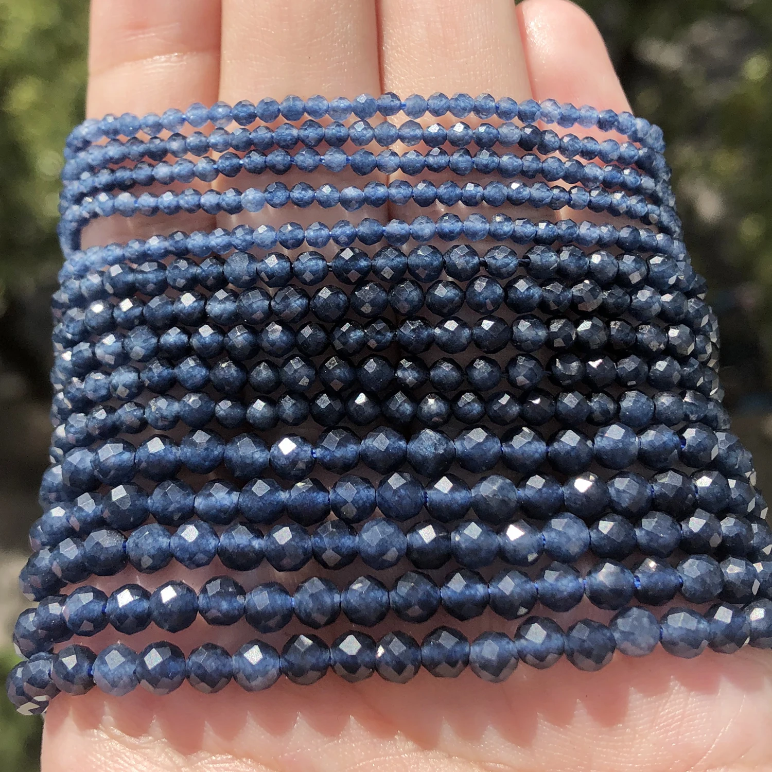 Loose Stone Beads AA Natural Dark Blue Sapphire Stone Beads Micro Faceted Small Round For DIY Jewelry Making Bracelet Supplies 15inche