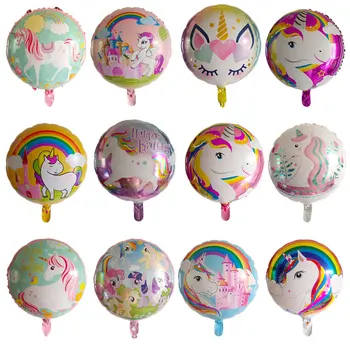 

50pcs/lot 18inch unicorn round foil helium balloon for unicorn theme party decoration baby shower baby birthday balloon globos