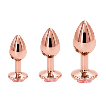 Small Medium large set Crystal Heart round rose gold flower Metal anal beads butt plug Jewelry insert sex toy for female male 4