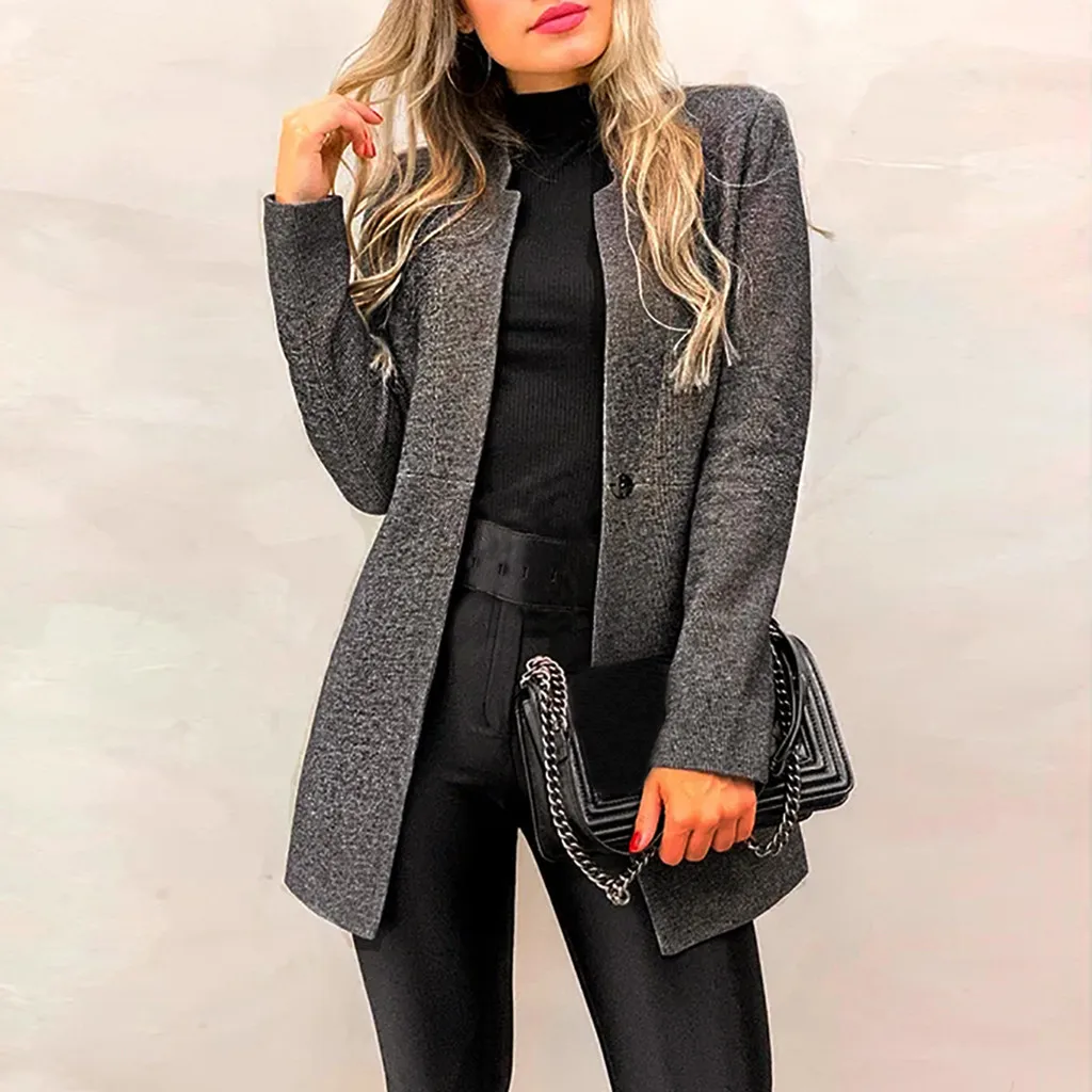 

JAYCOSIN Winter Coats Women Solid Color Office Lady Style Long Sleeve Elegant Slim Suit Woolen Stand Collar Coat dropshipping