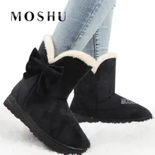 Зимняя обувь; женские ботильоны; замшевые зимние ботинки с бантом; обувь на платформе с густым плюшем и мехом; женские черные ботинки; Botines Mujer Invierno;