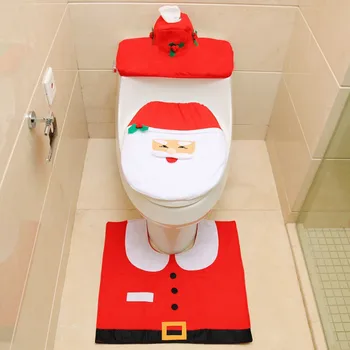 

2020 NEW 3Pcs/set Christmas Santa Toilet Seat Cover Anti-Slip Bathroom Mat Toilet Rug Christmas Decoration for Home New Year Mat