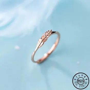 

925 Sterling Silver Feather Shape with CZ Stone Rose Gold Color Plated Adjustable Party Knuckle Finger Rings for Women