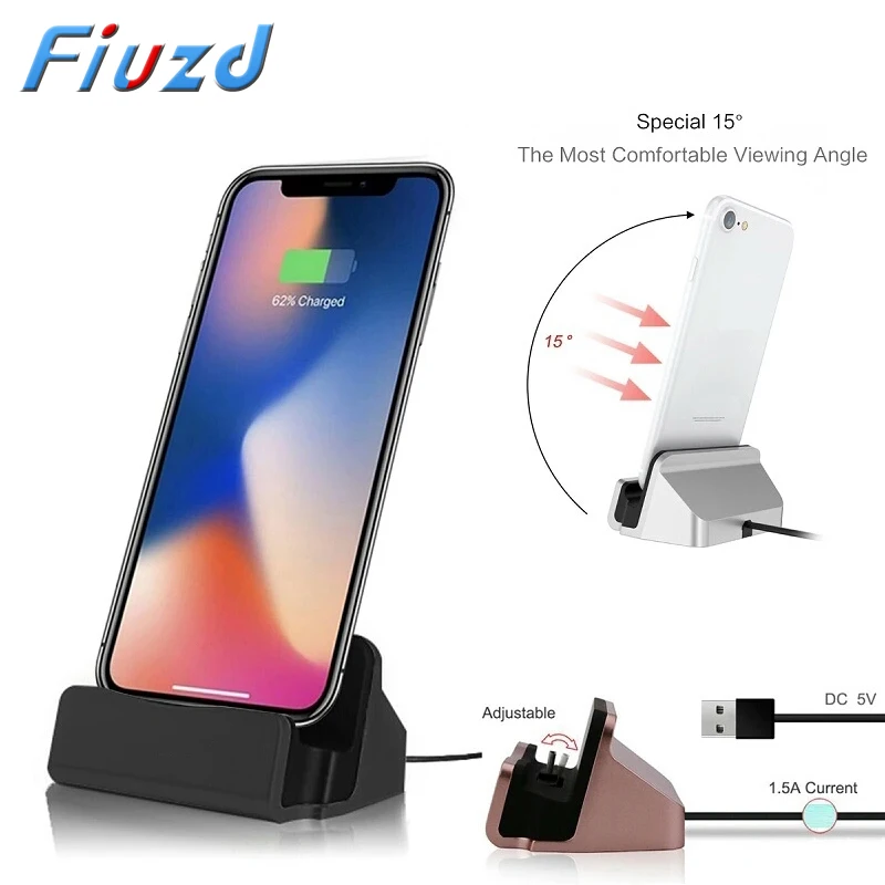 

2-in-1 USB Cable Data Phone Charger Dock Stand Station Charging For iPhone X XS Max XR 6 6S 7 8 Plus 5 SE Docking Desktop Cradle