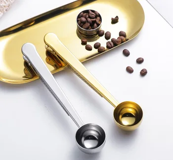 

50pcs Fashion Multifunction Kitchen Supplies Coffee Scoop with Bag Clip Stainless Steel Tea Coffee Measuring Spoon WB1819