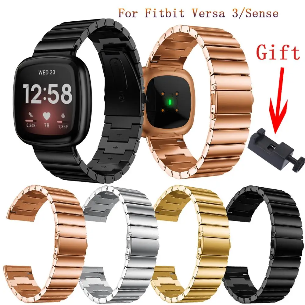 

For Fitbit Versa 3 Watchband Stainless Steel Strap for Versa3 /Fitbit Sense Bracelet Band Smart Watch Wristband Correa with Tool