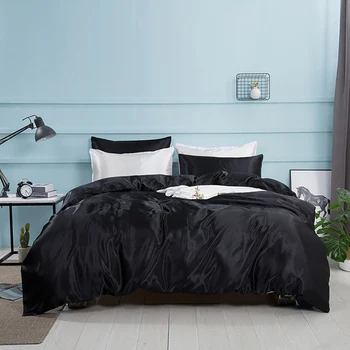 

2/3/4 Pcs Silk Satin Bedding Set Duvet Cover Solid Color Bed Sets Covering Queen With Pillowcase Quilt Mattress Cover Bedclothes