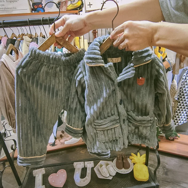 

Boys' Pajama Western Style Children Double-sided Plush Long Sleeve Autumn And Winter 2019 New Style Kids Korean-style Baby Homew