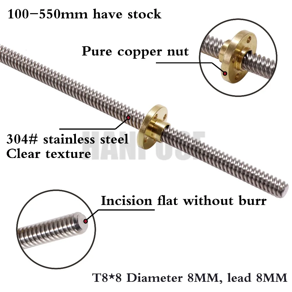 T8 свинцово-2/4/8/12/14 мм с Латунная гайка 3D-принтеры трапециевидные стержень ходовой винт с резьбой 8 мм Length100mm200mm300mm