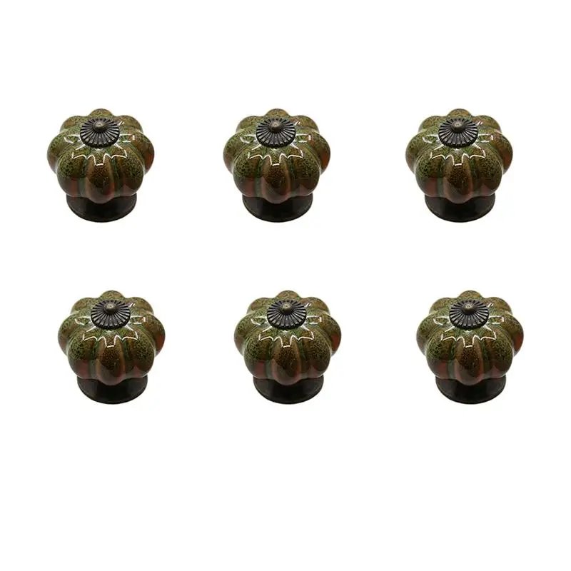 Green large 6 шт керамические ручки Тыква дизайн ручки ящика дверные ручки для мебели шкафа - Цвет: Green large