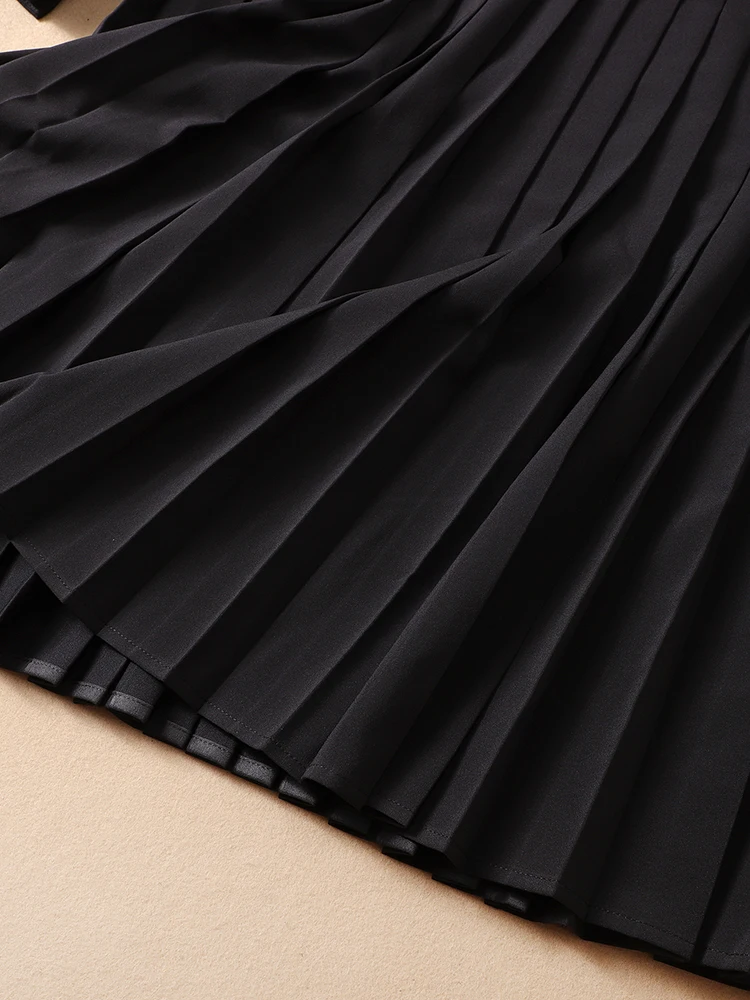 SEQINYY офисное женское платье Лето Весна модный дизайн женское винтажное комбинированное Плиссированное Черное мини-платье с принтом