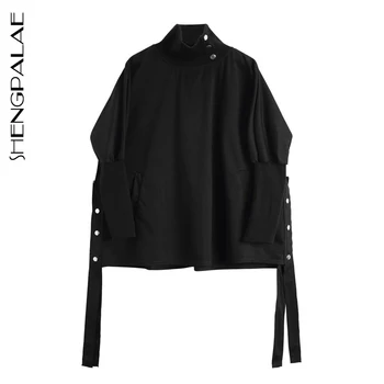 

SHENGPALAE 2020 New Fashion Spring Wild Slim Vintage Women Black High Waist Casual Style Irregular T Shirt Top ZA3146