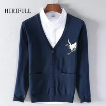 Осенне-зимний свитер для мужчин с вышивкой животных, Приталенный кардиган с длинными рукавами и v-образным вырезом, свитер для мужчин s хлопок, Повседневный пуловер Homme