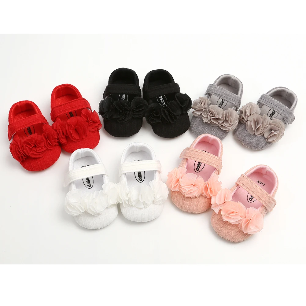 Newborn Baby Girl Flower Soft Princess Crib Shoes Leather Christening Prewalkers