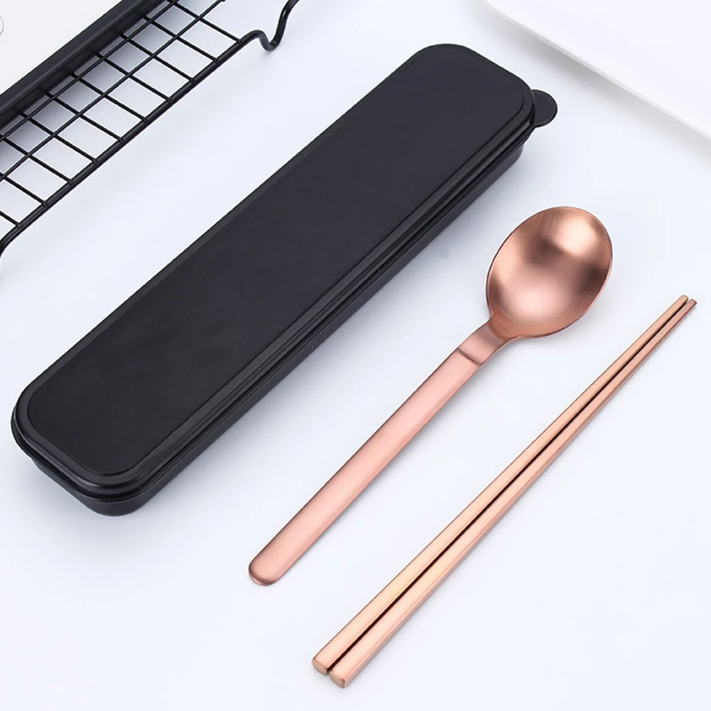 High End Kitchen Travel With Box School Chopsticks Spoon Portable Cutlery Stainless Steel Outdoor Tableware Set Gifts Students