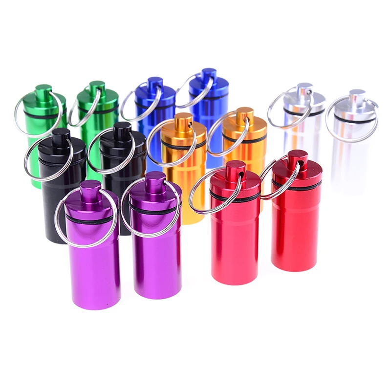 2pcs Aluminum Pill Box Portable Mini Pill Container Bottle Storage Case Keychain Medicine Bottle