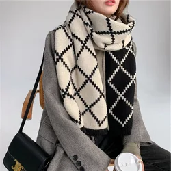 Christmas Brand High-end Winter Thick Knitted Scarf Women Wild Plaid Printing Couple Models Ins Warm Wool Plaid Men’s Scarf