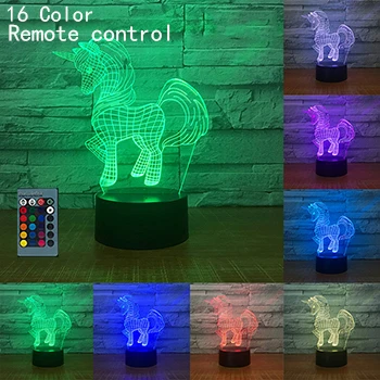 Style3 16 colors 3D светильник Единорог Лошадь ночной Светильник сенсорная настольная лампа 7 цветов Изменение, Оптическая иллюзия Лампа Led Рождественские подарки Декор Светильник - Цвет: Style3 16 colors