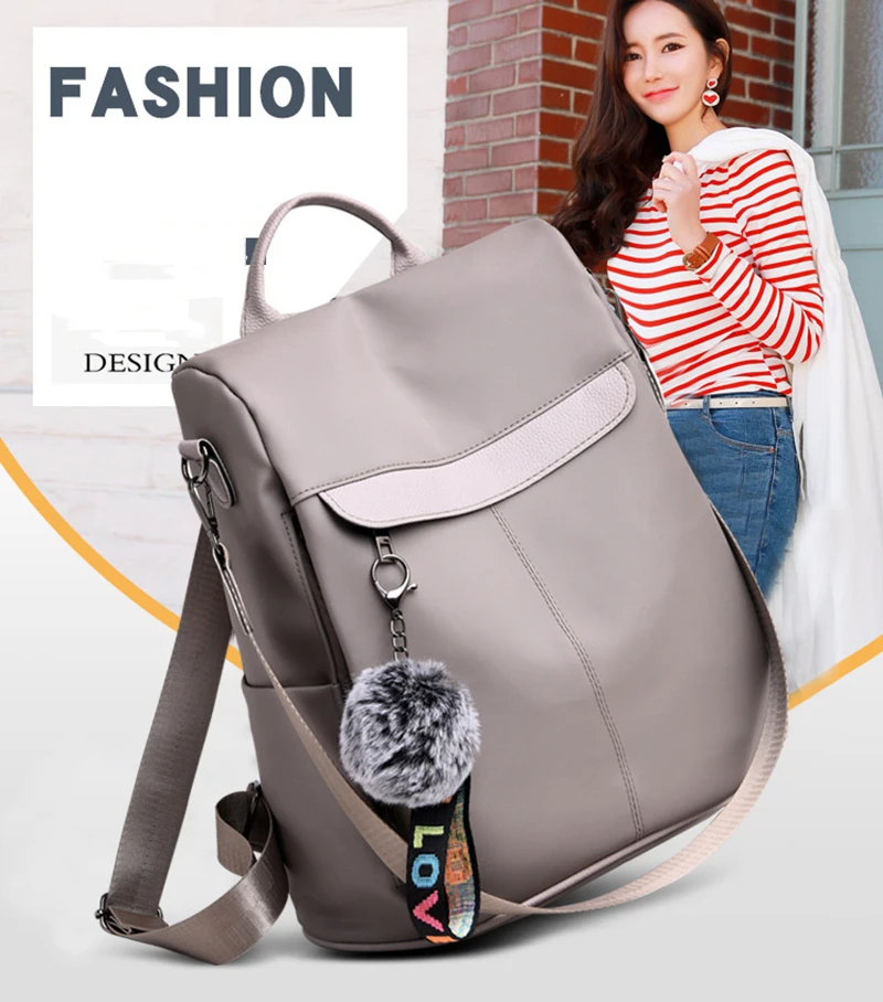 Waterproof Casual Women Backpack Purse Anti-theft Rucksack Mochila Hairball Lightweight School Shoulder Bag for Teenagers Girls