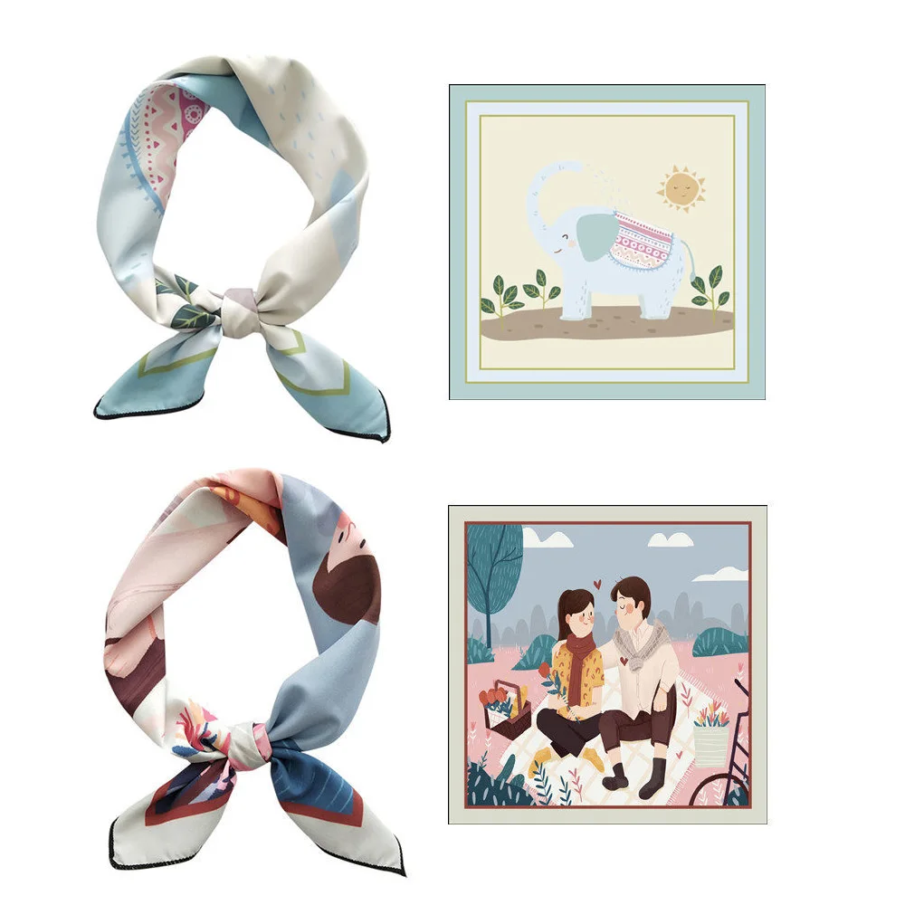 

Korean Small Square Scarf Silk Soft Women Hair Tie Decorative Multifunctional Headband Retro Head Scarf Print Kerchief Winter