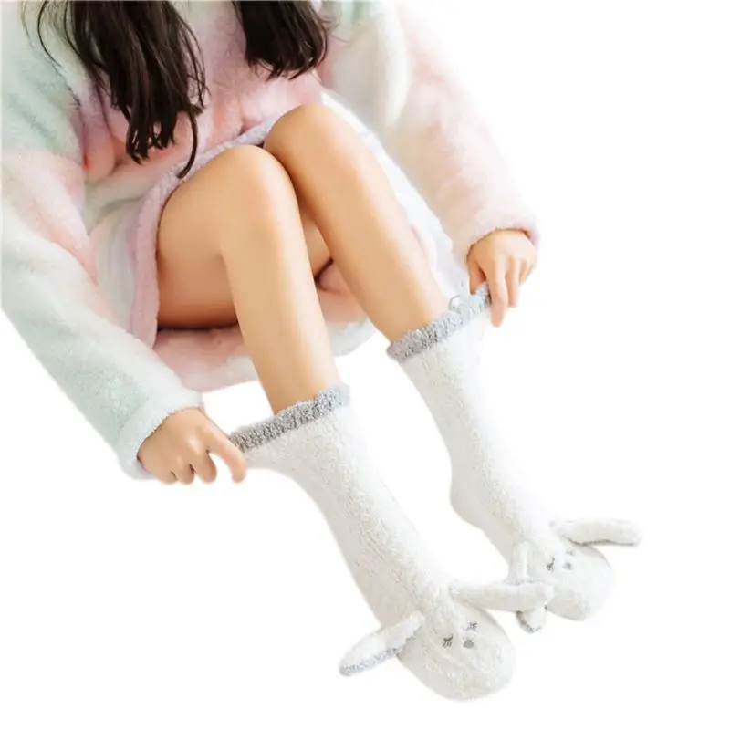 Пушистый напольный носки с милыми животными для девочек удобные длинные