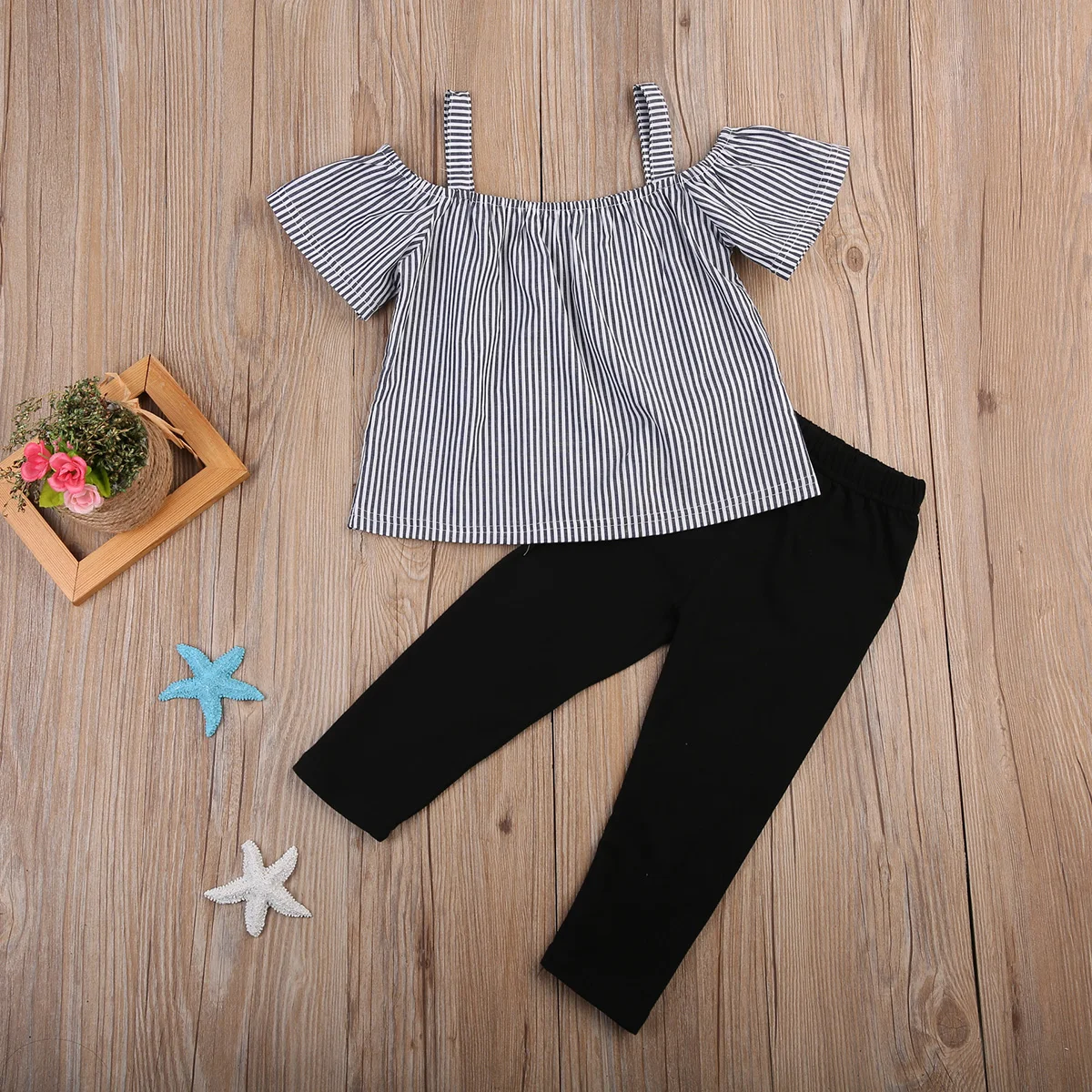 

Cold Shoulder Stripe Top and Pant 2pcs Set For Toddler and Baby Girl Clothes
