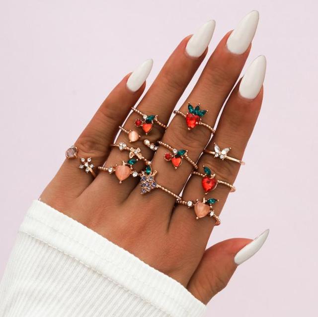 Gold Ring Set Teen Girls Matching Rings for Women Anillos Jewelry Sets Bague Femme Ringen Bohemian Heart Rings Woman