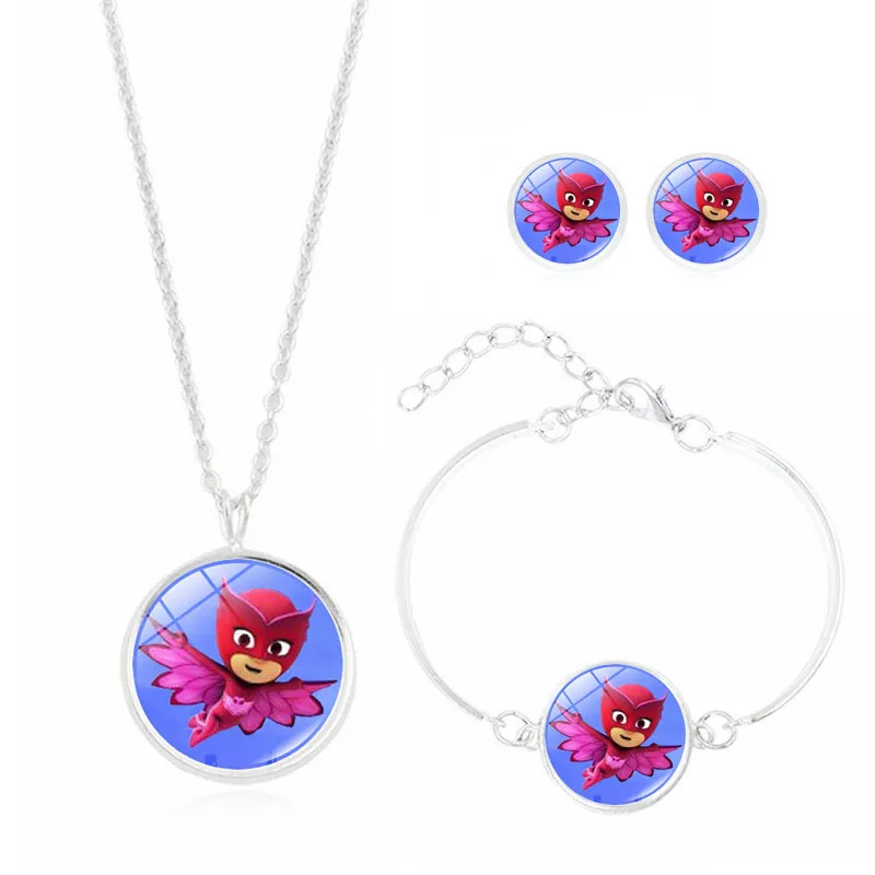 PJ Masks, украшение для костюма, ожерелье с драгоценным камнем, набор из 3 brincos Pulseira, воротник, Pj Mask Juguete, модное ожерелье S66 - Цвет: 1set