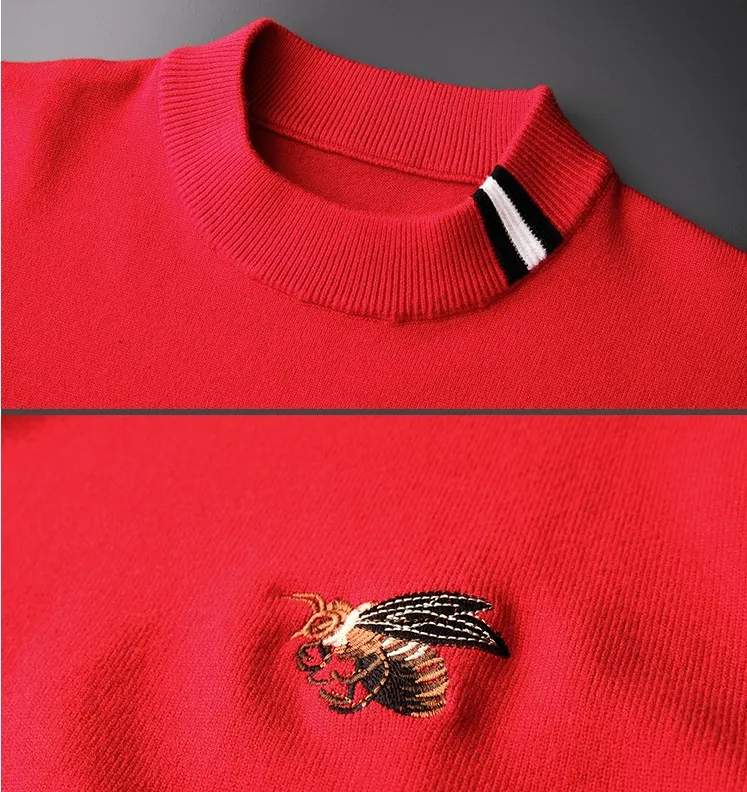 New 19 Men Luxury gentleman Cotton embroidery Bee Striped Casual Sweaters pullover Asian Plug Size High quality Drake#M100