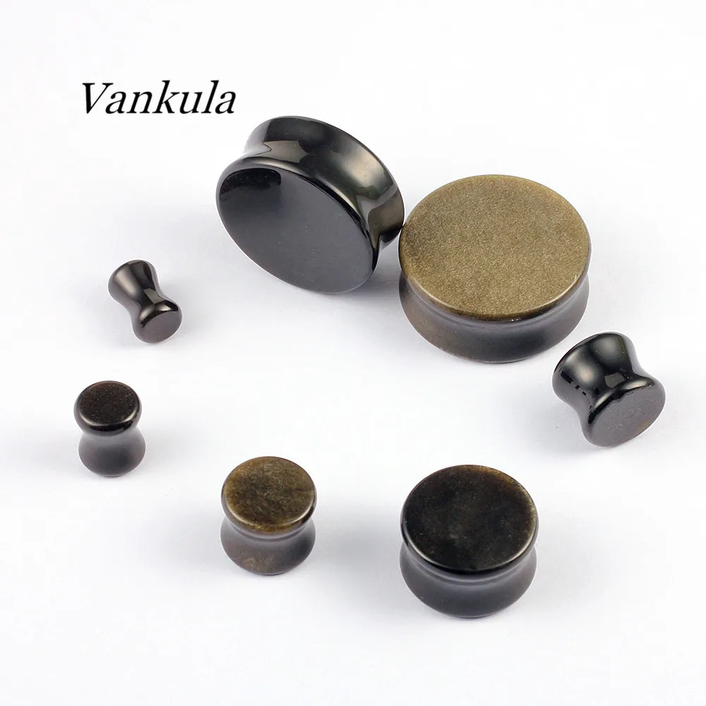 Vankula натуральный камень ушные затычки туннели обсидиан расширитель для тела