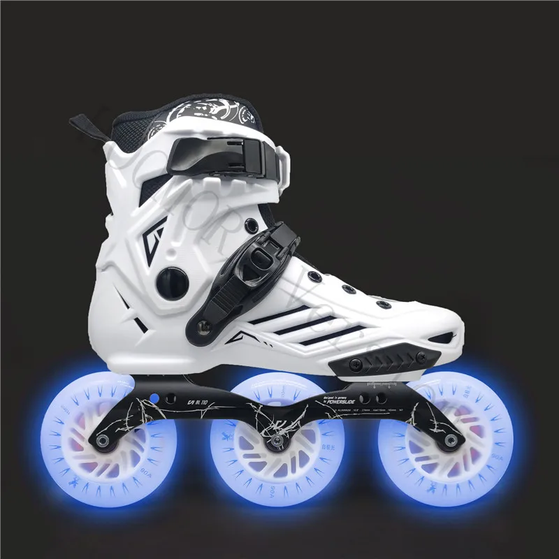Street Road Roller Skating Ptines with 110mm LED Shine Wheels for Young Boy Girl Inline Speed Skates Sneakers BLACK WHITE 3X110