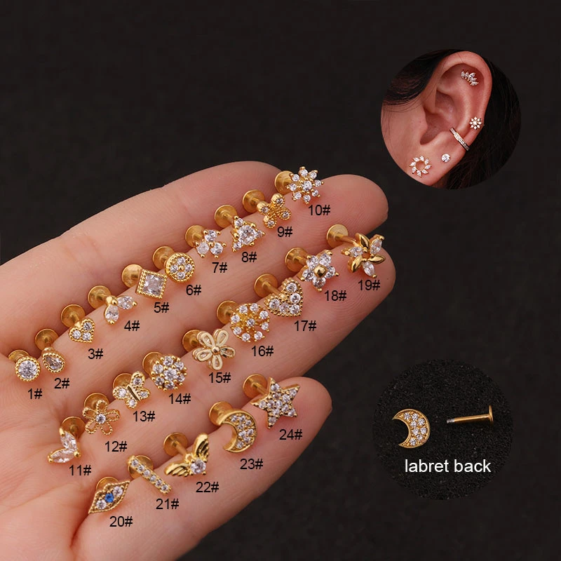 16G Cartilage Stud Helix Earring Piercing Crystal Tragus Conch