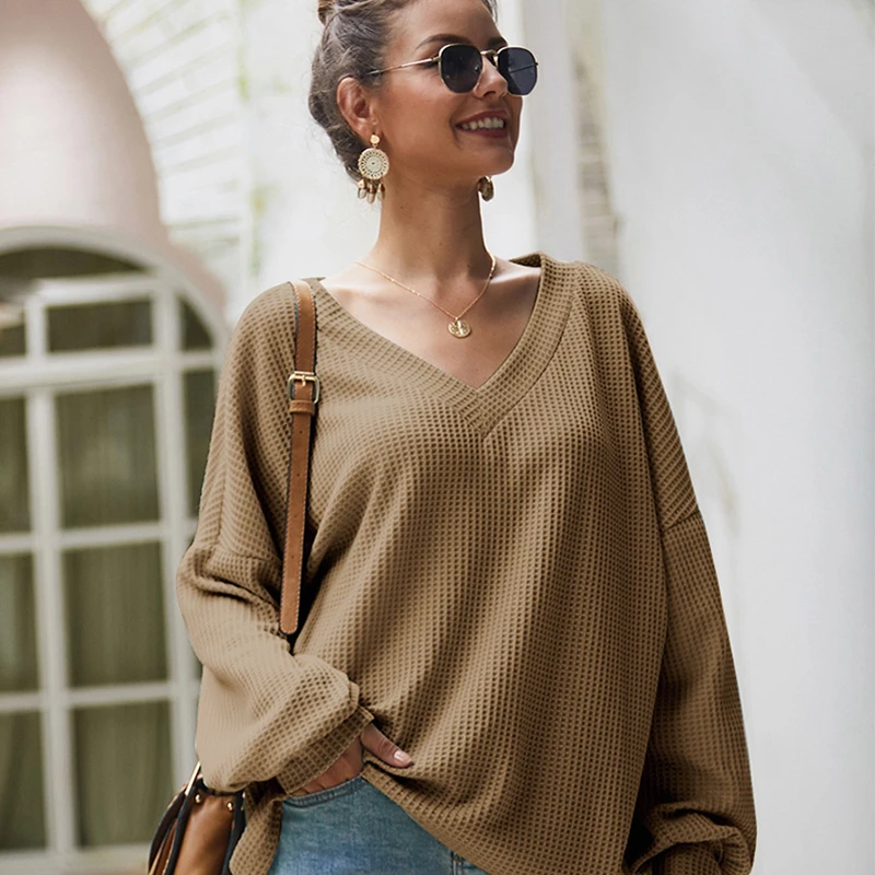New Fashion Loose Knitted Sweater Women V-Neck Long Sleeve Striped Pullover Ladies Casual Spring Clothes Jerseys Mujer Moda 2020