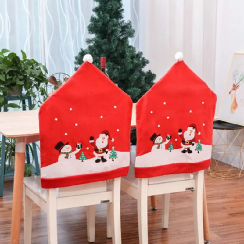 

Santa Claus Christmas Chairs Cover Cap Non-woven Dinner Table Red Hat Chair Back Covers Xmas Christmas Decorations for Home Noel
