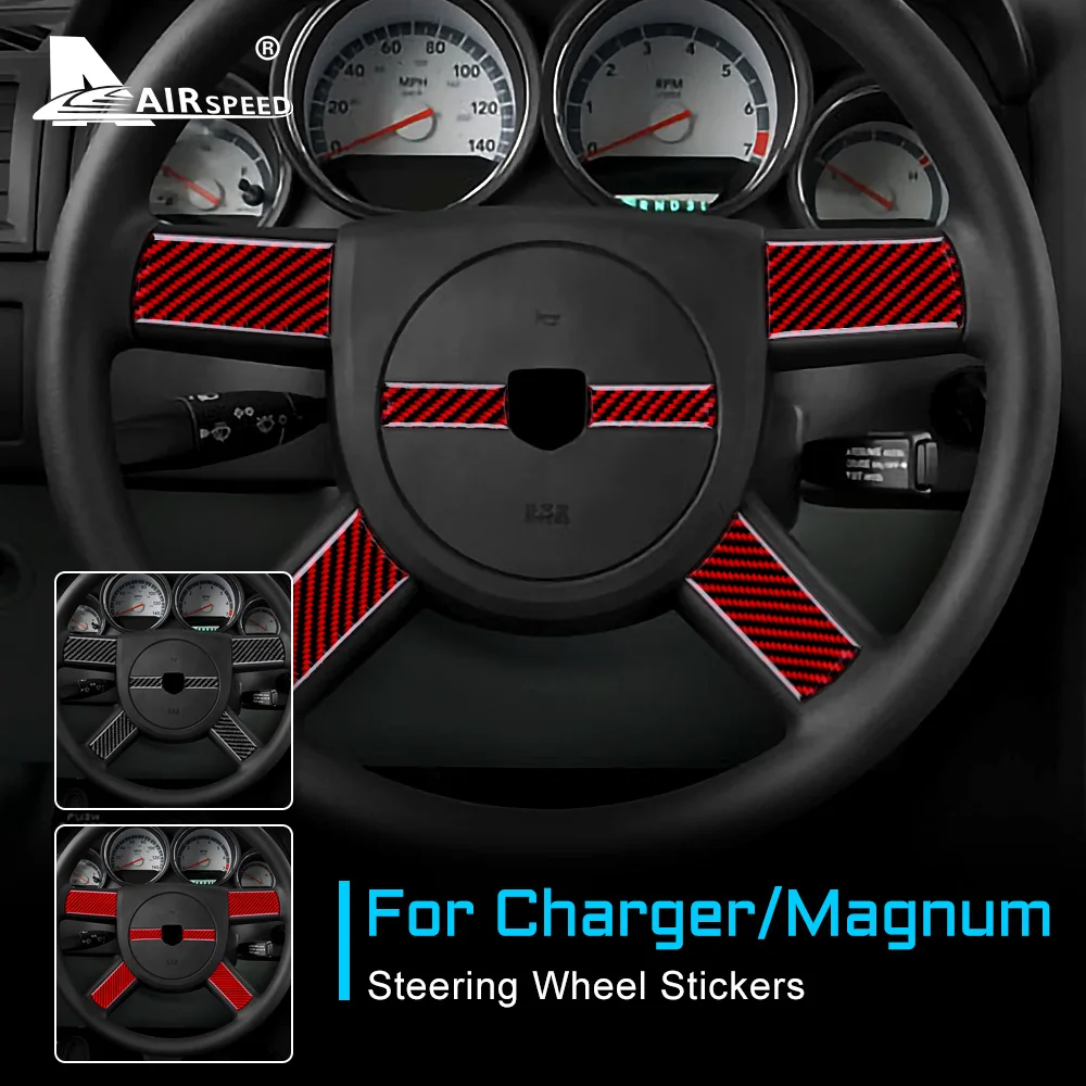 5Pcs Steering Wheel Cover Sticker Carbon Fiber For Dodge Magnum Charger  08-2010 