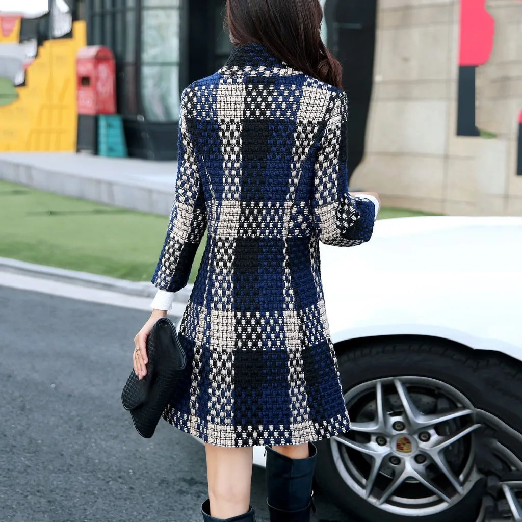 Womail Womens Coats Fashion Women Winter Autumn Buttons Plaid Wool Long Warm Jacket Outwear Coat women M-4XL
