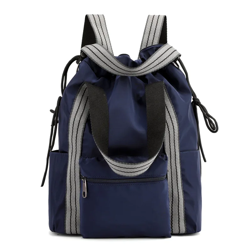 Navy blue Нейлоновый Водонепроницаемый женский рюкзак, модный рюкзак на шнурке с пряжкой, рюкзак для путешествий, Студенческая сумка для девушек, вместительная сумка для хранения - Цвет: Navy blue