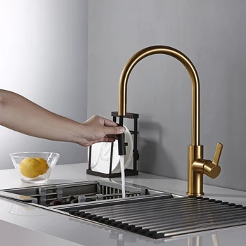 

Bagnolux Luxury Matt Old Brushed Golden Brass Kitchen Faucet Hot And Cold Water Round Spout Single 360 Rotatable Kitchen Faucet