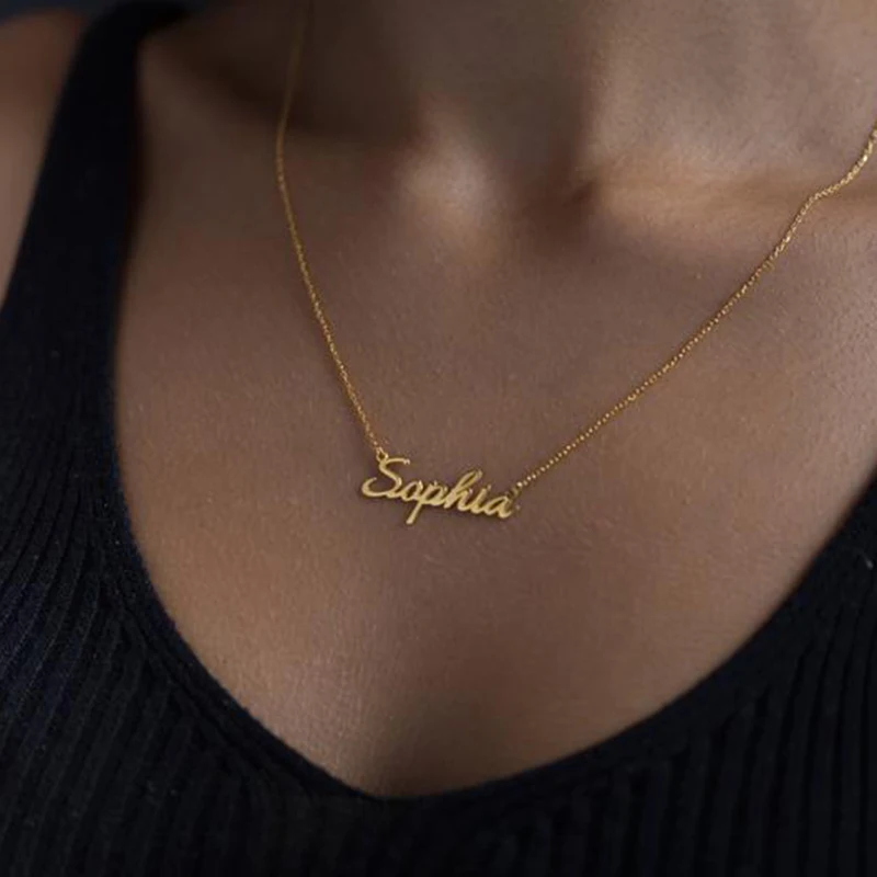 

Gold Silver Color Personalized Custom Name Pendant Necklace Customized Cursive Nameplate Necklace Women Handmade Birthday Gift