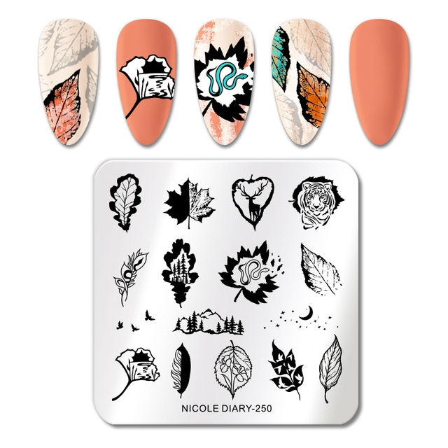 DIARY Line Flower Nail Stamping Plates Chinese Style Letter Pattern Nail Art Stamp Templates Face Leaf Printing Stencil
