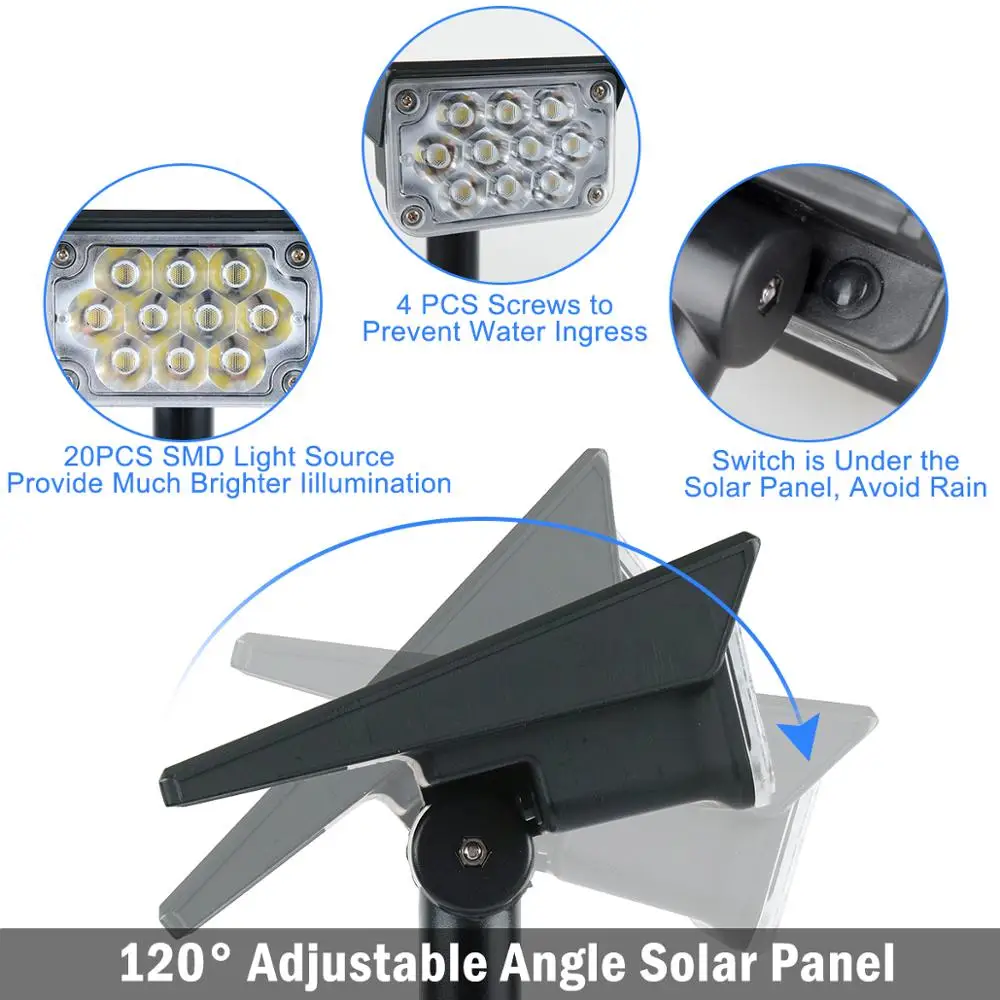 Solar-Powered Outdoor Garden Spotlights - Waterproof LED Landscape Lighting